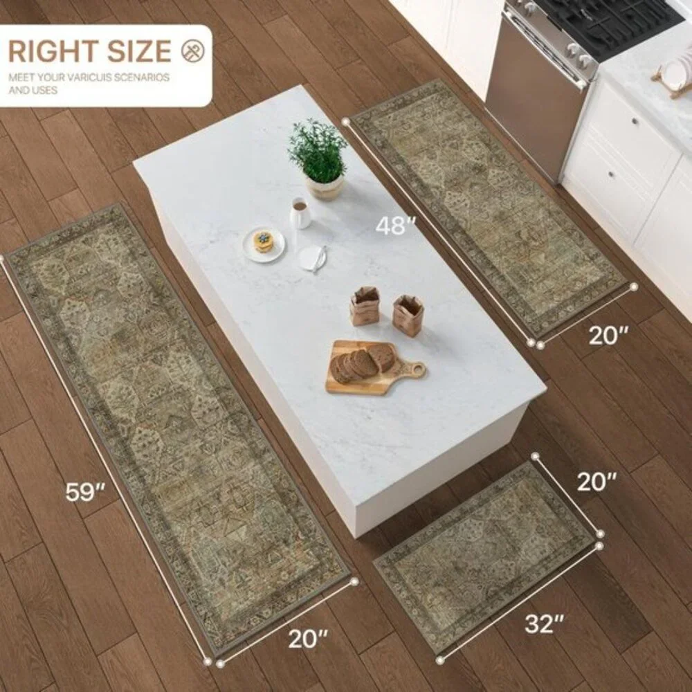 New Kitchen Mats Set of 3 – Non-Slip Washable Waterproof Rugs for Floor Decor